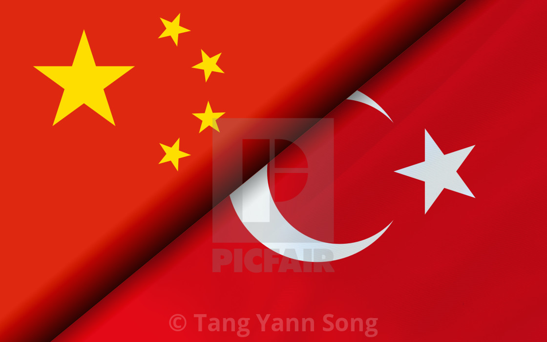 Flags of the China and Turkey divided diagonally by Tang Yann Song
